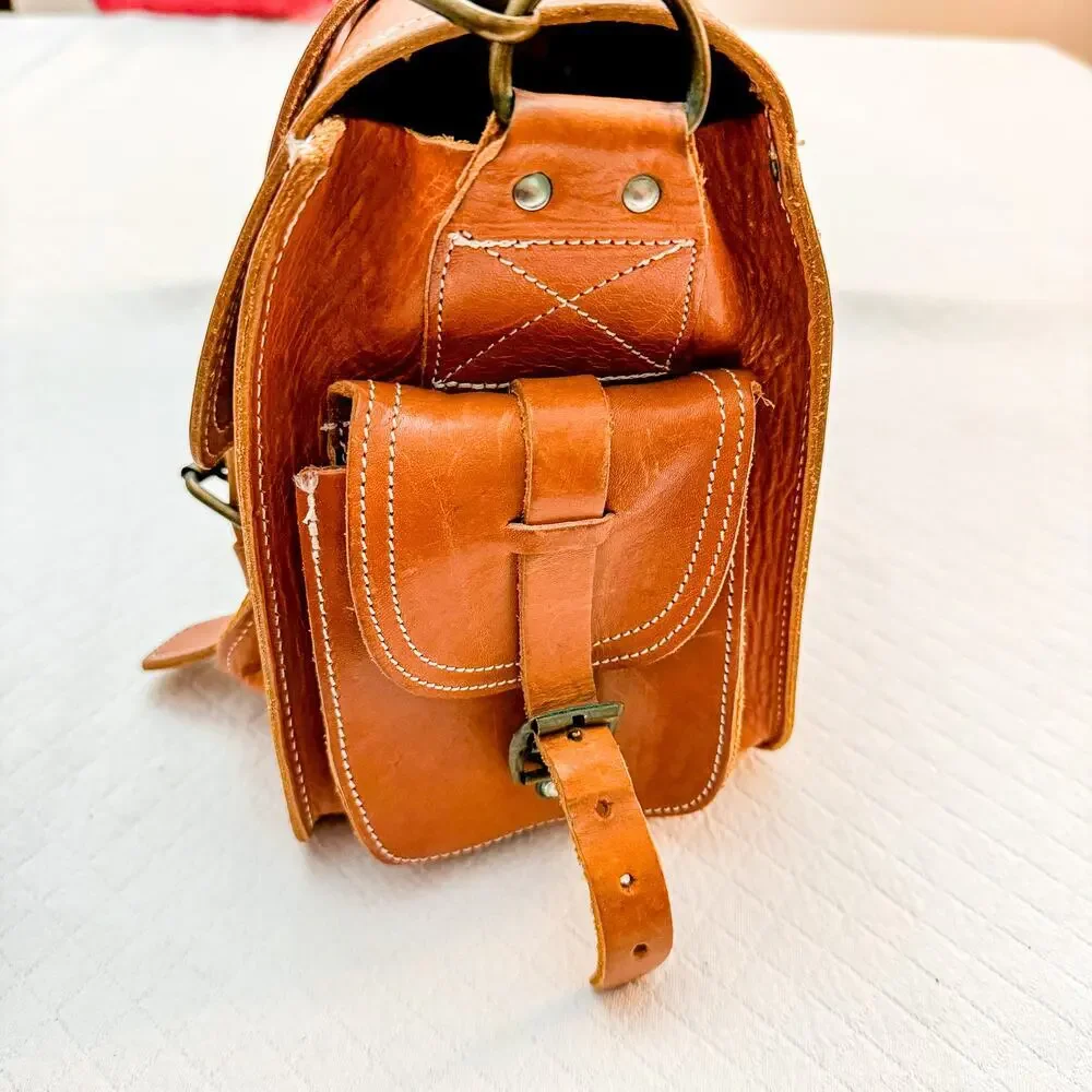 English Briddle Laptop Messenger Bag Tan/Leather EUC